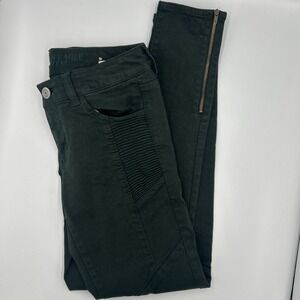 American Eagle Dark Green Moto Zip Ankle Jeggings Super Stretch Low Rise Jeans